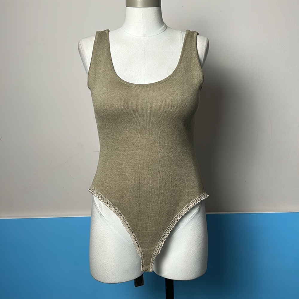 Donna Karan Green Wool Rayon bodysuit size VTG M today size small